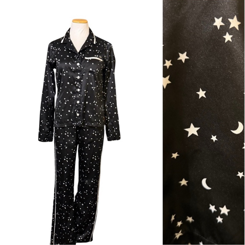 Abercrombie & Fitch Black Star Satin Pajama Set